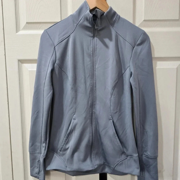 Apana‎ Zip Up Fitted Athletic Vented Jacket Yoga gray Size XS Thumb Holes - Picture 1 of 9